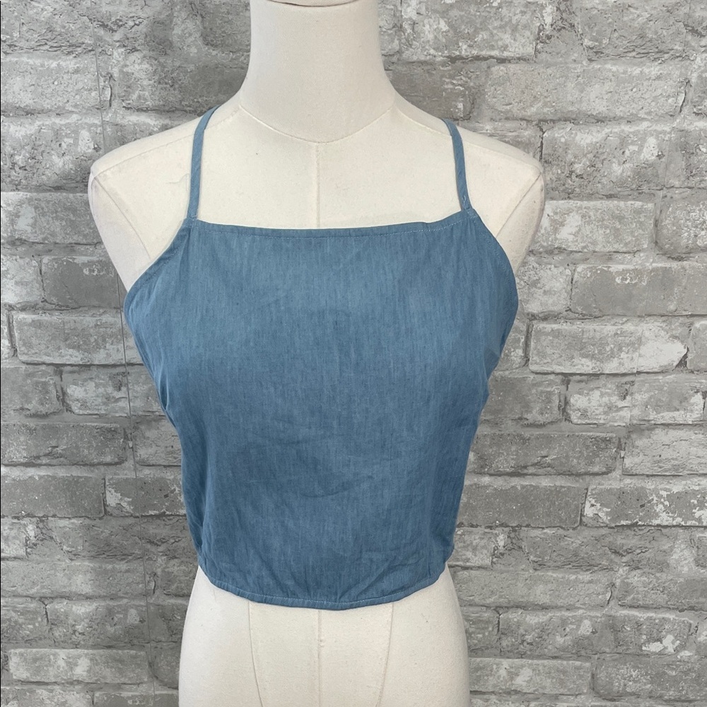 Superdown Lightweight Denim Tie Halter Top
